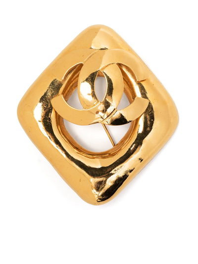 Pre-owned Chanel 1997 Cc Rhombus Brooch In Gold