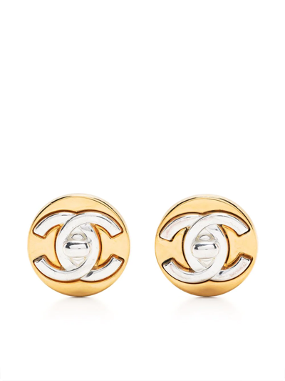 Pre-owned Chanel 1997 Cc Turn-lock Clip-on Earrings In Gold