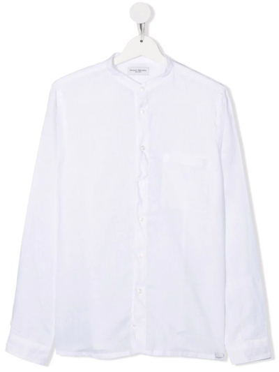 Paolo Pecora Teen Collarless Linen Shirt In White