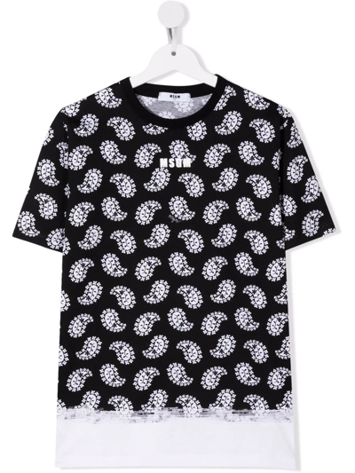 Msgm Teen Paisley-print T-shirt In Nera
