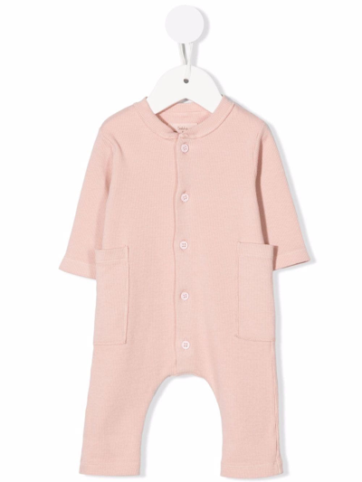 Teddy & Minou Babies' Ribbed-knit Button-up Romper In Frappè