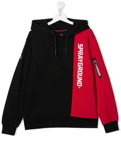 Sprayground Kid Teen Logo-print Colour-block Hoodie In Black