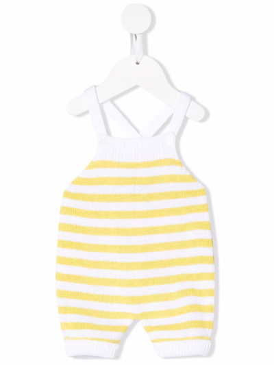 Little Bear Babies' Striped Knitted Romper In Bianco-giallo