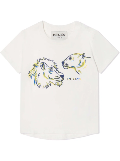 Kenzo Kids' Animal Print Logo T-shirt In White