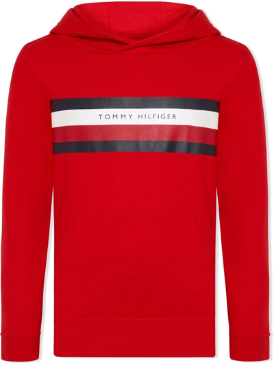 Tommy Hilfiger Junior Kids' Logo Print Striped Hoodie In Red