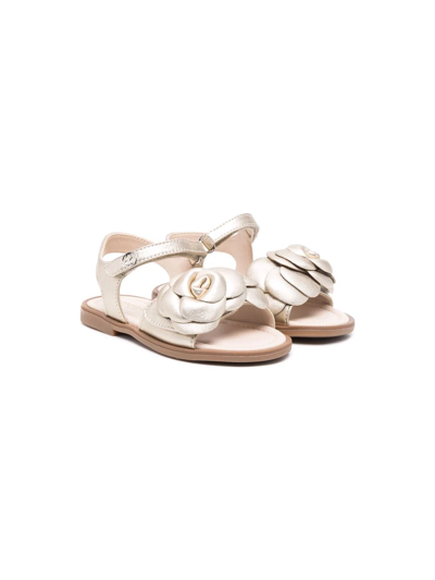 Florens Kids' Applique Flower Leather Sandals In Gold