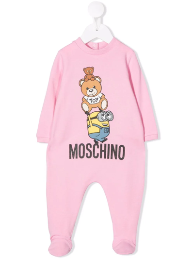 Moschino Babies' Teddy Bear Logo印花连体衣 In Pink