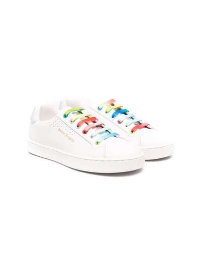 Palm Angels Kids Boys White Leather Sneakers With Multicolor Laces