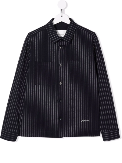 Paolo Pecora Teen Pinstripe Shirt Jacket In Blue