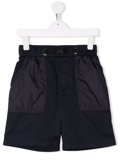 Moncler Teen Belted Two-pocket Bermuda Shorts In Blue