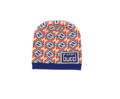 Gucci Logo Embroidered Beanie Hat In Blue