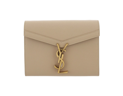 Saint Laurent Cassandre Leather Wallet On Chain In Dk Beige Blk