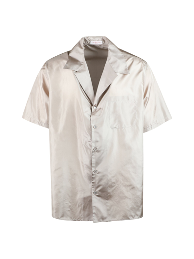 Valentino Washed Si Lk Taffeta Bowling Shirt, Semiover Fit, Pocket On Chest In Bg Beige