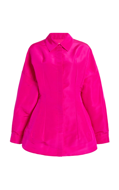 Valentino Gathered-detail Faille Shirt Jacket In Pink Pp