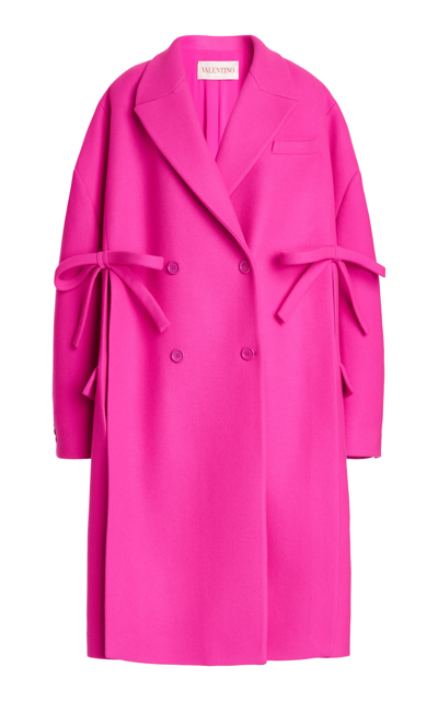 Valentino Women's Double-breasted Wool-blend Bow Coat In Pink