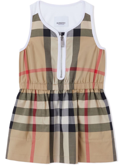 Burberry Kids' Beige Dress For Baby Girl With Iconic Check In Neutrals