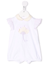 Il Gufo Floral-embroidered Ruffled Romper In Yellow