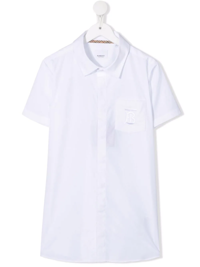 Burberry Kids' Monogram-embroidered Shirt In White