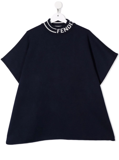 Fendi Kids' Logo-print Neckline T-shirt In Blue