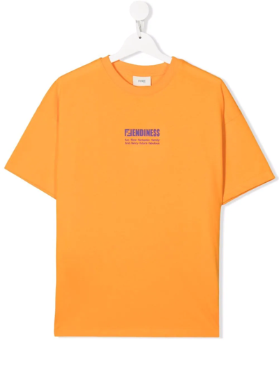 Fendi Teen Graphic-print Cotton T-shirt In Orange
