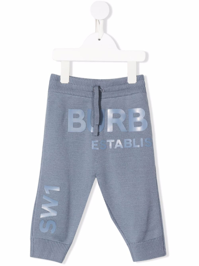 Burberry Babies' Horseferry-print Track Trousers In Blue