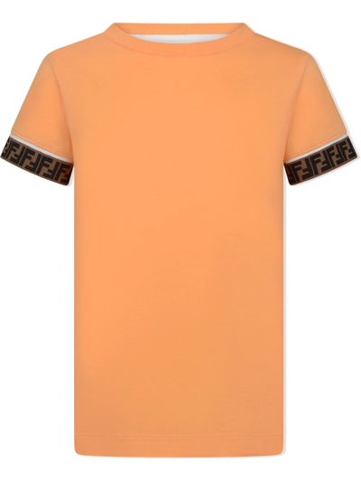 Fendi Kids' Logo Trim Short Sleeve T-shirt In Orange