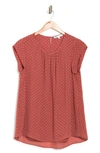 Dr2 By Daniel Rainn Floral Clip Dot Cap Sleeve Tunic Blouse In Fig