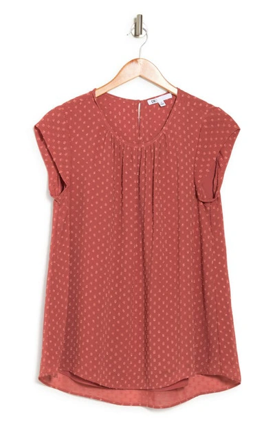 Dr2 By Daniel Rainn Floral Clip Dot Cap Sleeve Tunic Blouse In Fig