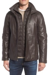 MARC NEW YORK HARTZ LEATHER JACKET WITH QUILTED BIB