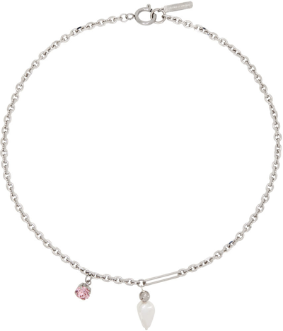 Justine Clenquet Ssense Exclusive Silver Ana Necklace In Palladium/ Pearl/ Pi