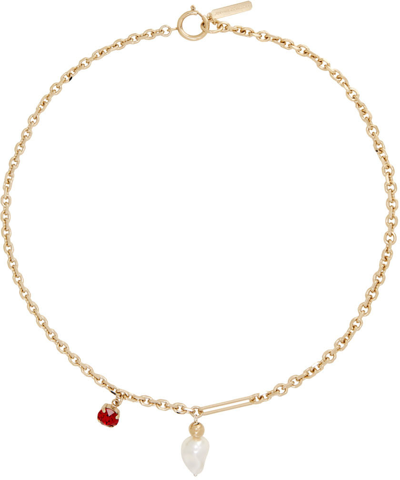 Justine Clenquet Ssense Exclusive Gold Ana Necklace In Gold / Pearl/ Red