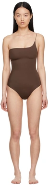 Oseree Seam-detailed One-shoulder Swimsuit In Brown