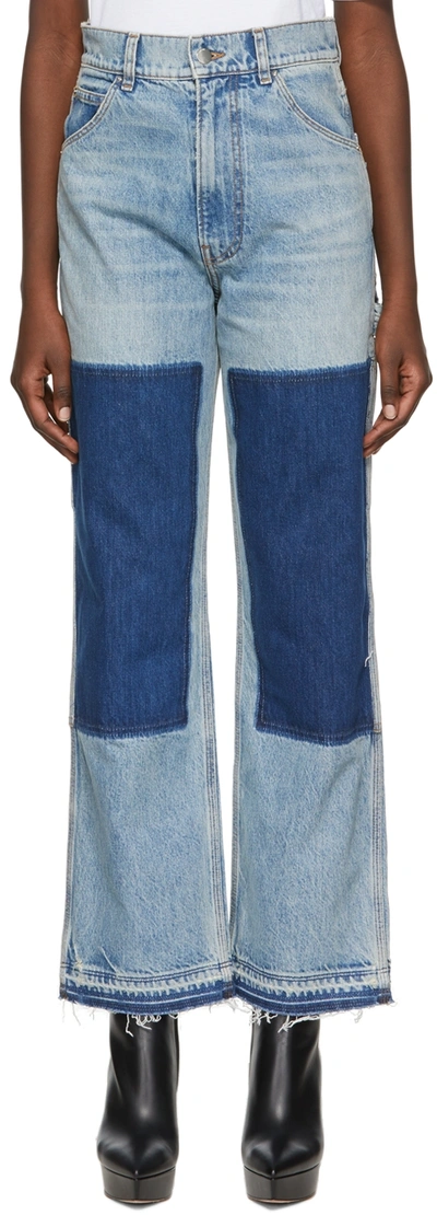 Amiri Carpenter Patchwork Denim High-rise Straight-leg Jeans In Blue