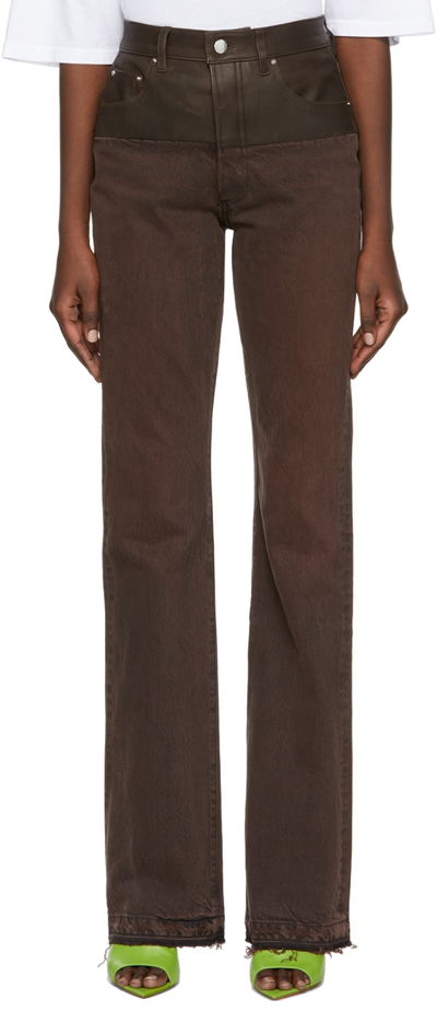パンツ 26 AMIRI HYBRID BOOTLEG W/LEATHER Amiri Hybrid Bootleg Leather And Denim Pant Brown | ModeSens