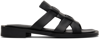 System Black Leather Flat Sandals In Black