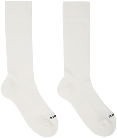 Jil Sander White Cotton Patch Socks