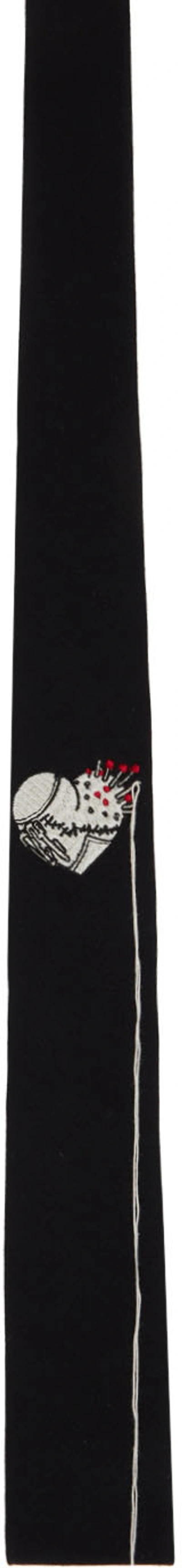 Yohji Yamamoto Tattoo-embroidered Wool Tie In Black