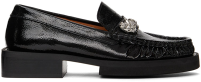 Ganni Jeweled Leather Loafers In Black