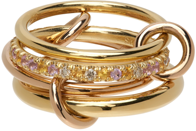 Spinelli Kilcollin Nimbus 18kt Gold And Rose Gold Linked Rings With Sapphires And Diamonds In Pink