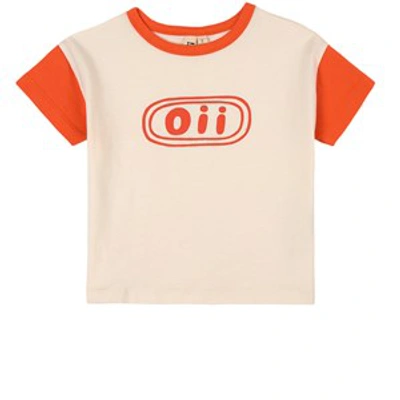 Oii Blocking Gots T-shirt Tofu/orange In Cream