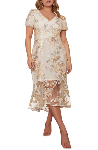 Chi Chi London Floral-embroidered Tulle Midi Dress In Yellow | ModeSens