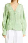 VINCE CRUSHED SATIN LONG SLEEVE BLOUSE
