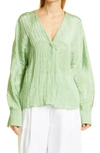 Vince Crushed Satin Long Sleeve Blouse In Pistachio