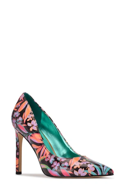 Nine West 'tatiana' Pointy Toe Pump In Black Tropical Floral Print