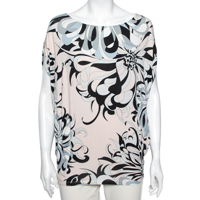Pre-owned Emilio Pucci Multicolor Floral Printed Jersey Top S