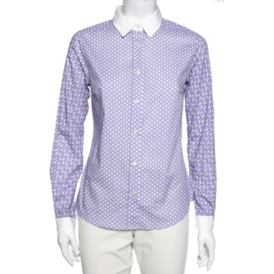 Pre-owned Etro Purple Multi Motif Print Cotton Button Front Shirt S