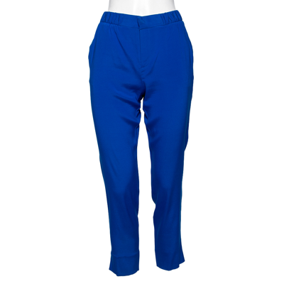 Pre-owned Roberto Cavalli Blue Silk Trousers M
