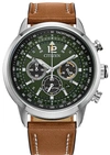 Citizen Avion Mens Chronograph Brown Leather Strap Watch Ca4477-08x In Brown / Green