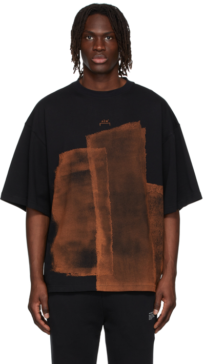 A-cold-wall* Knitted Collage T-shirt Black Cotton T-shirt With Orange Abstract Screen Print