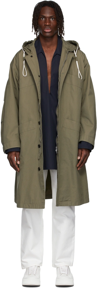 Jil Sander Button-up Hooded Parka Coat In Khaki